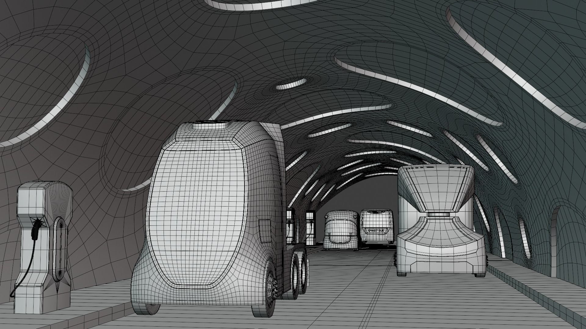 EV charging station with future vehicles 3D model_5