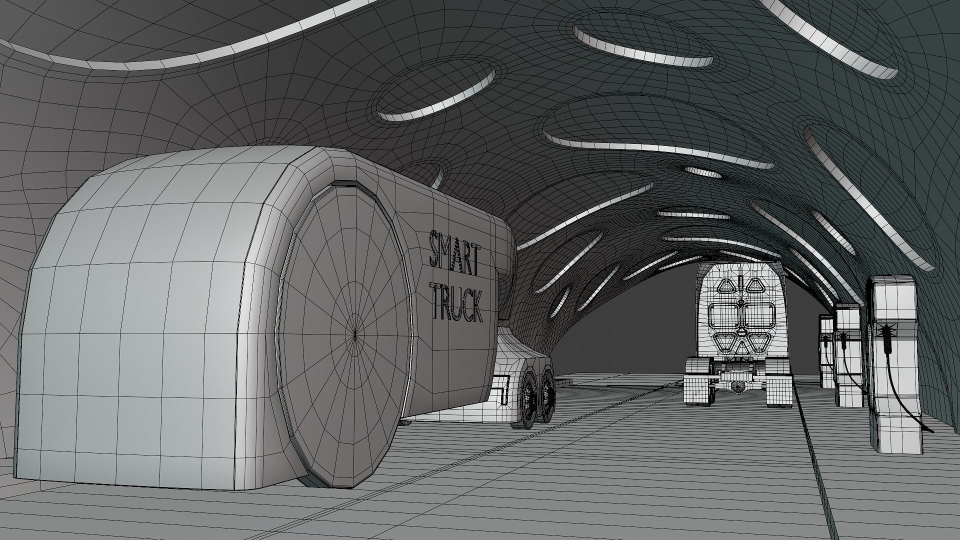 EV charging station with future vehicles 3D model_13