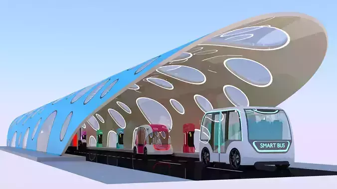 EV charging station with future vehicles 3D model