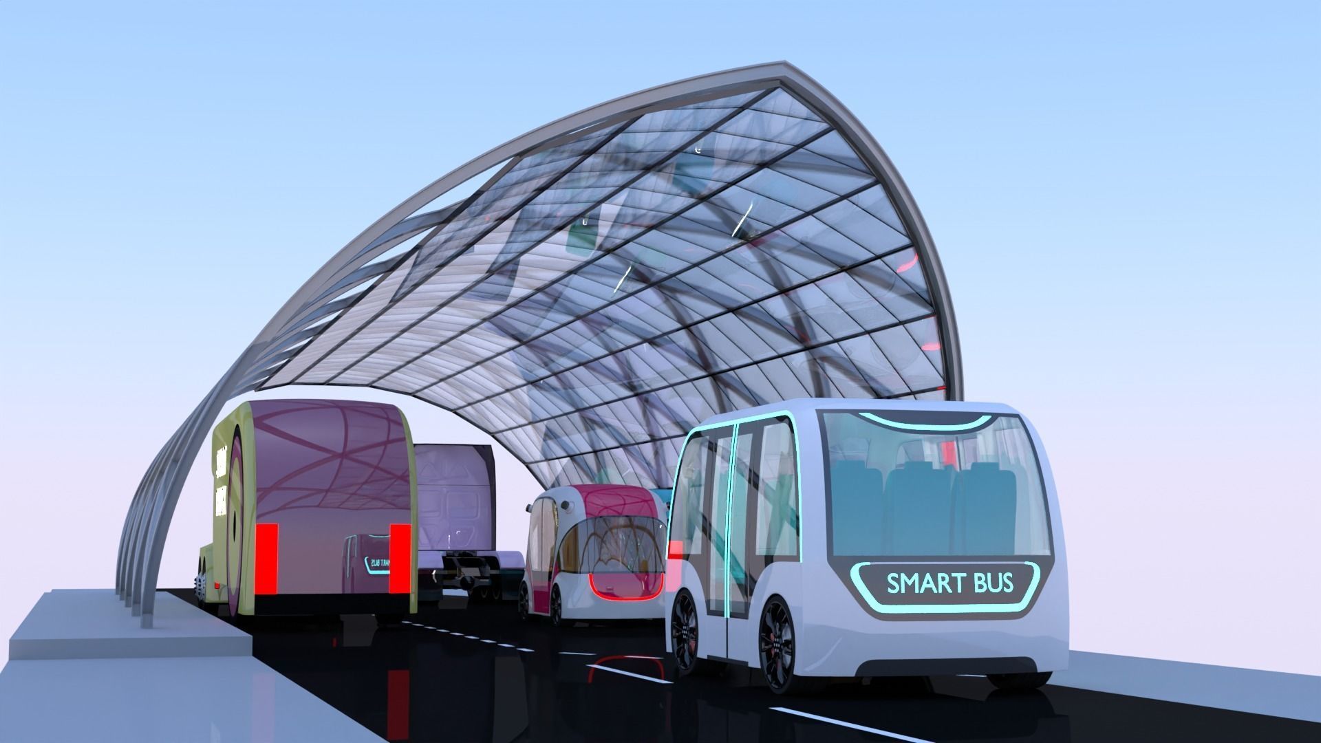 EV charging station with future vehicles II 3D model_4