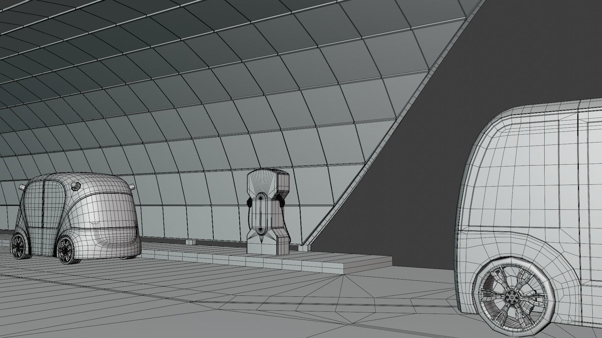 EV charging station with future vehicles II 3D model_7