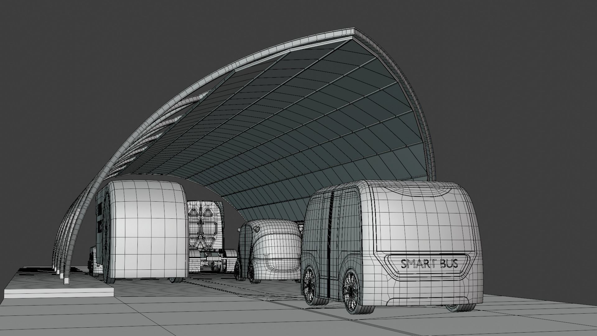 EV charging station with future vehicles II 3D model_5