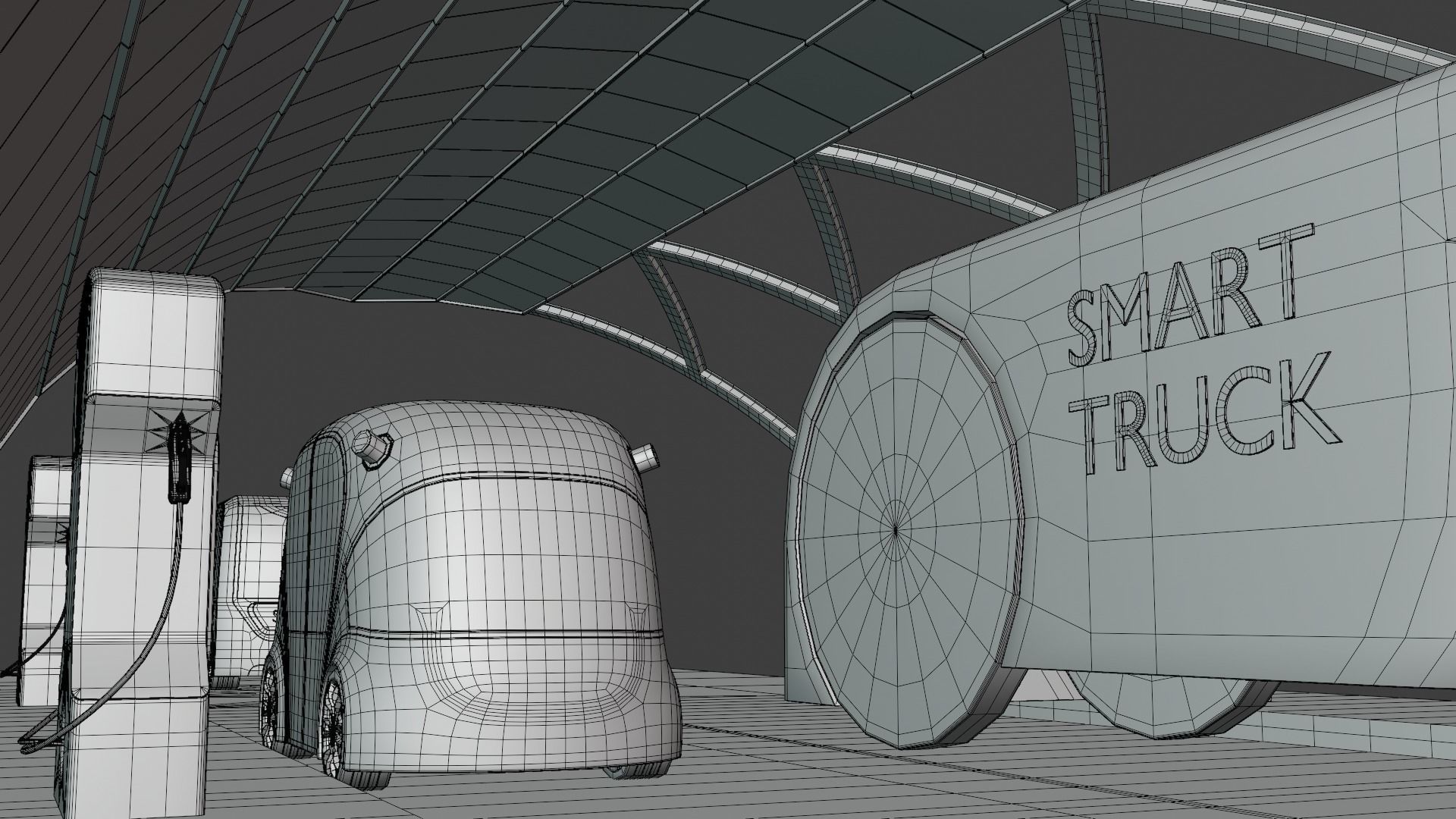 EV charging station with future vehicles II 3D model_13
