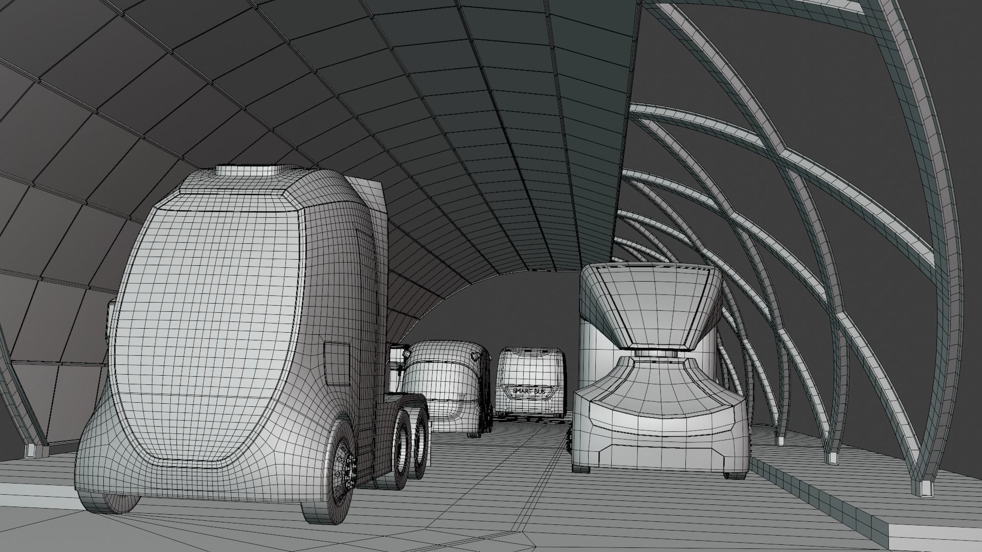 EV charging station with future vehicles II 3D model_3
