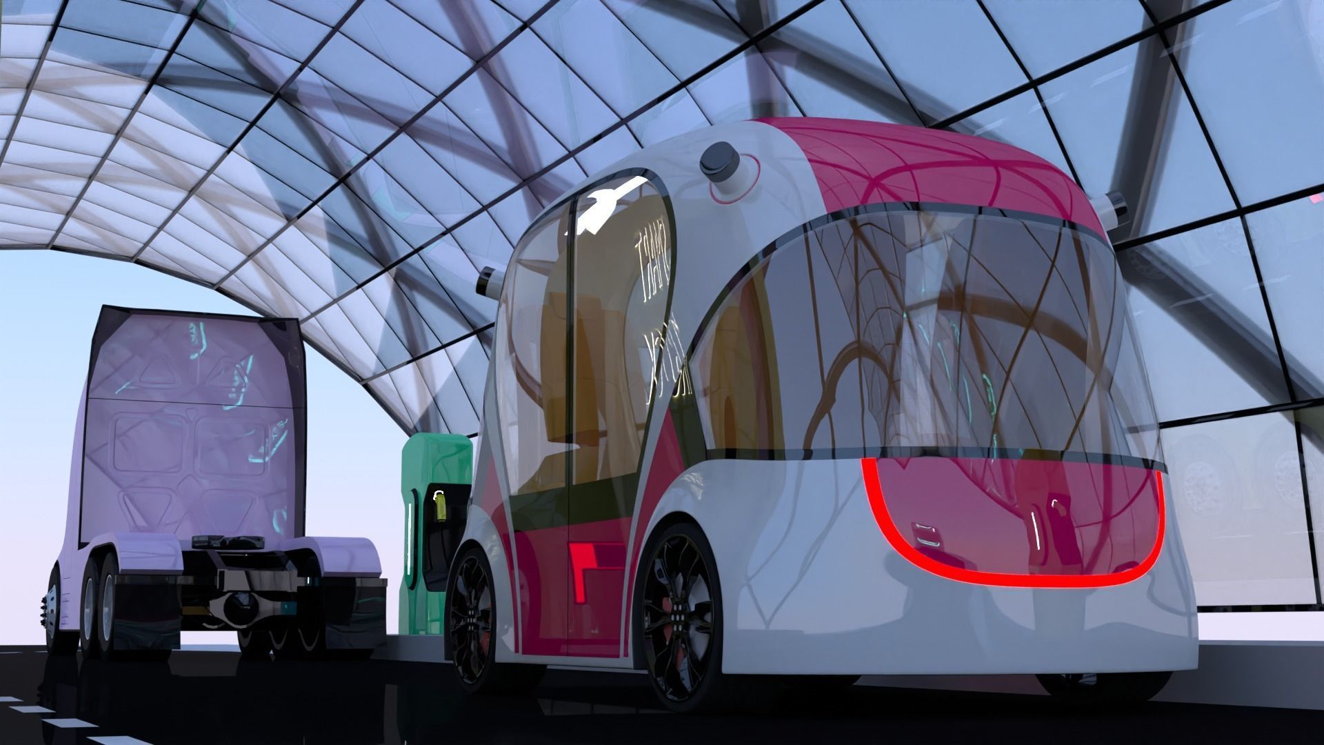 EV charging station with future vehicles II 3D model_10