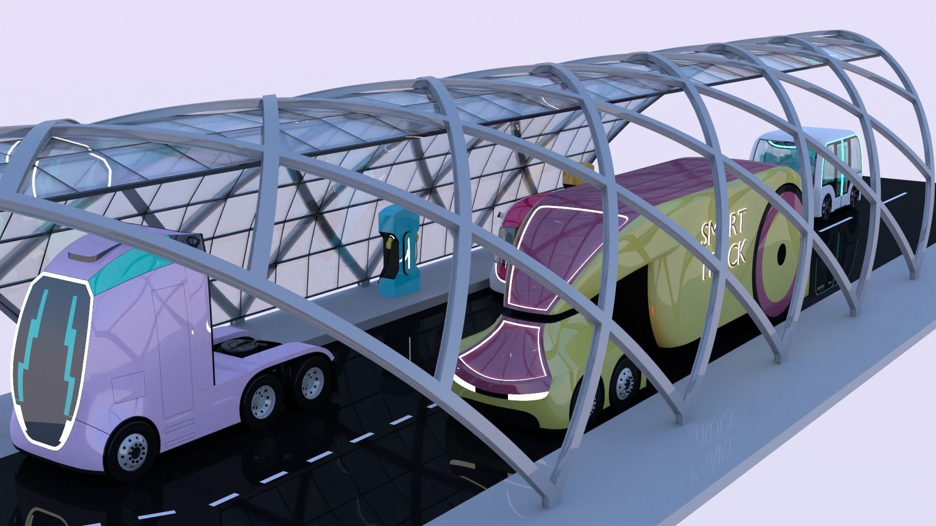 EV charging station with future vehicles II 3D model_8