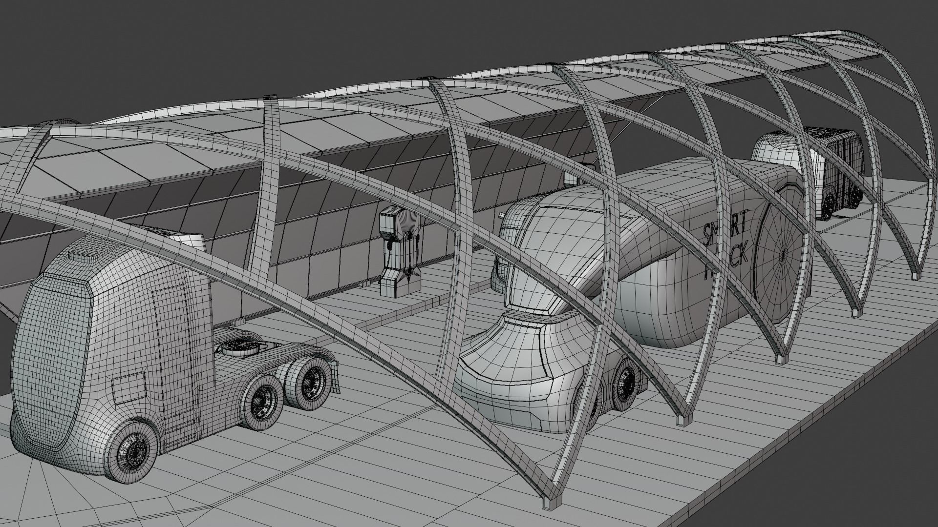 EV charging station with future vehicles II 3D model_9