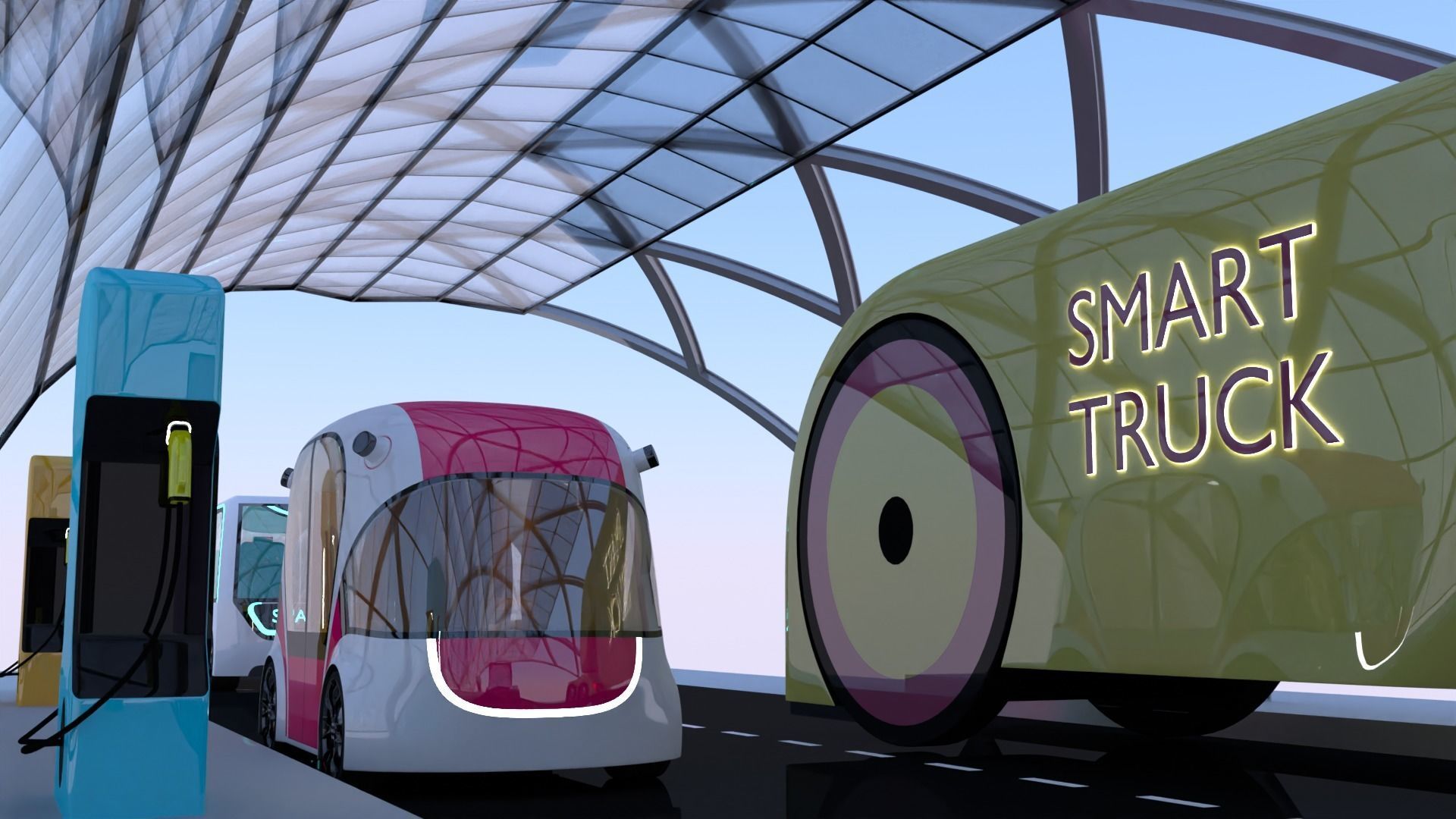 EV charging station with future vehicles II 3D model_12