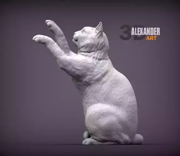 the cat sits on its hind legs 3D print model