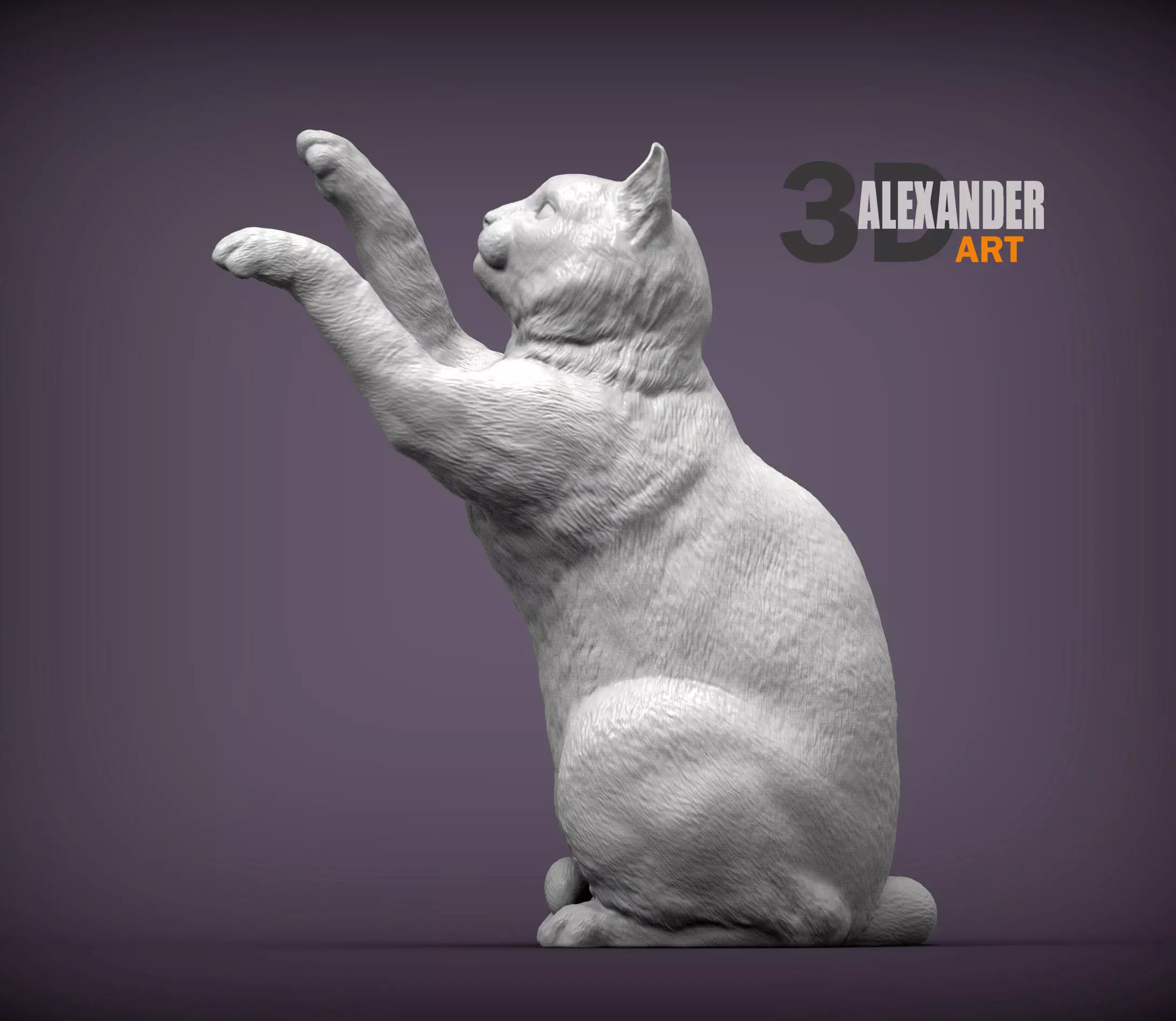 the cat sits on its hind legs 3D print model_0