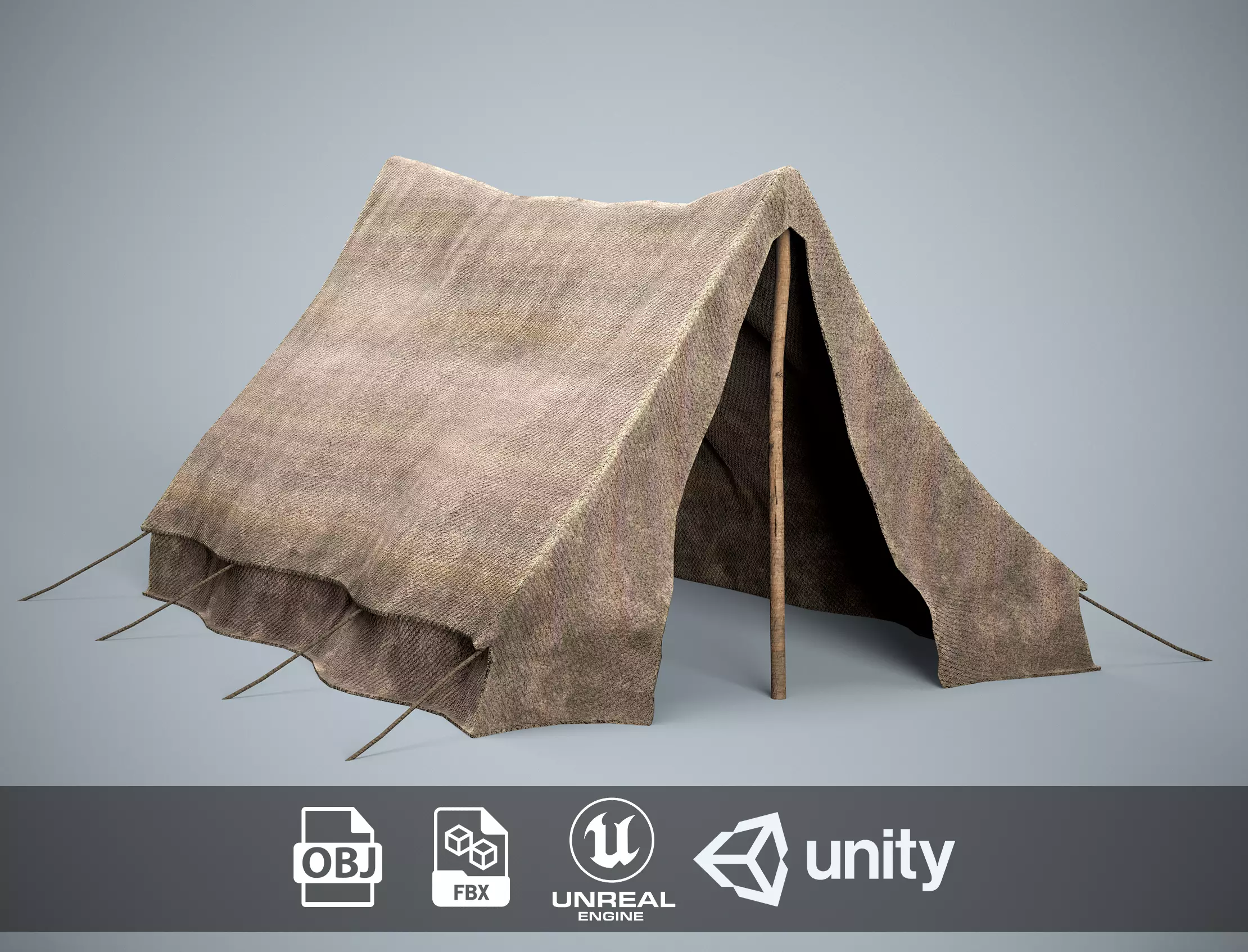 Old Camping Tent Low-poly 3D model_0