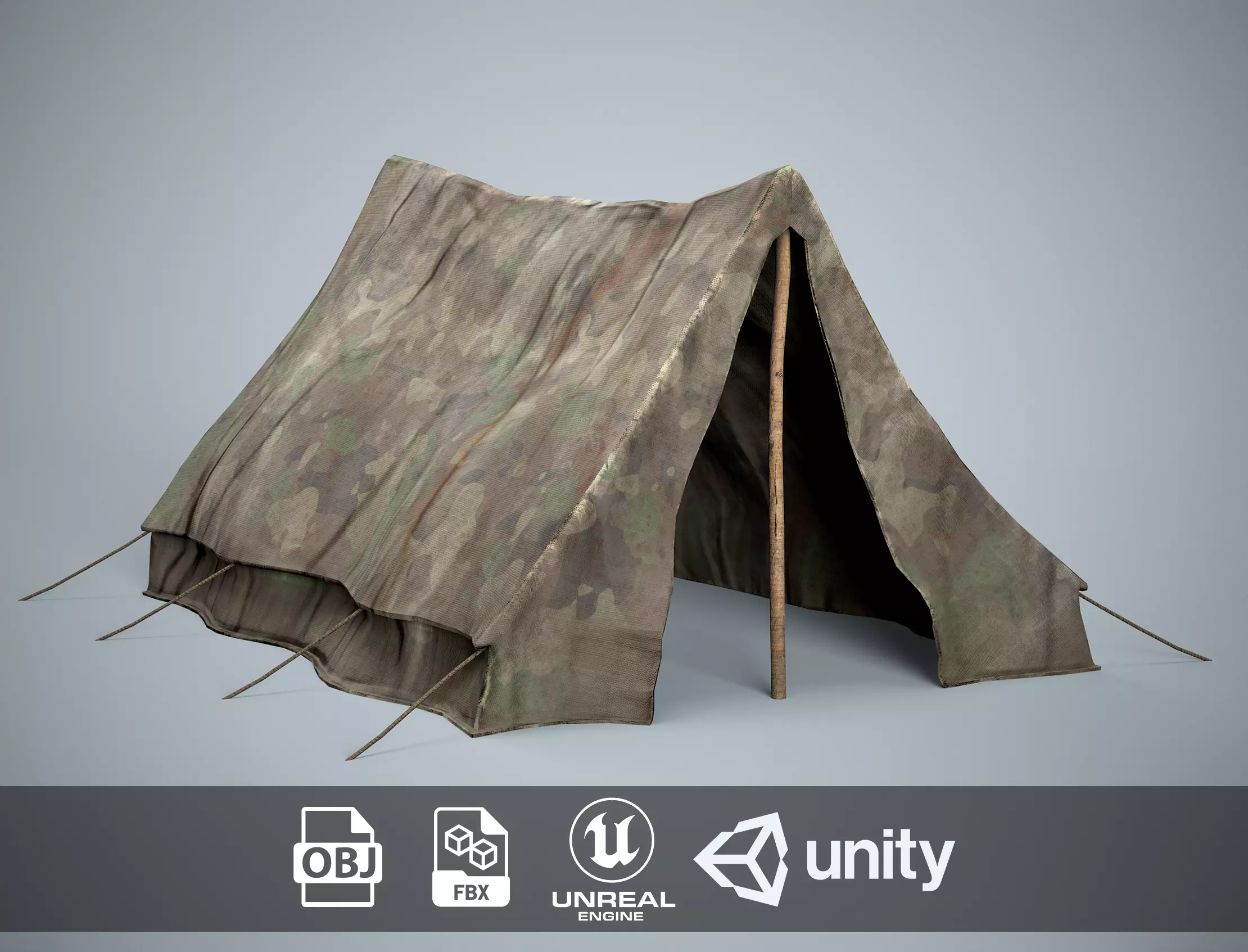 Camping Military Tent Low-poly 3D model_0