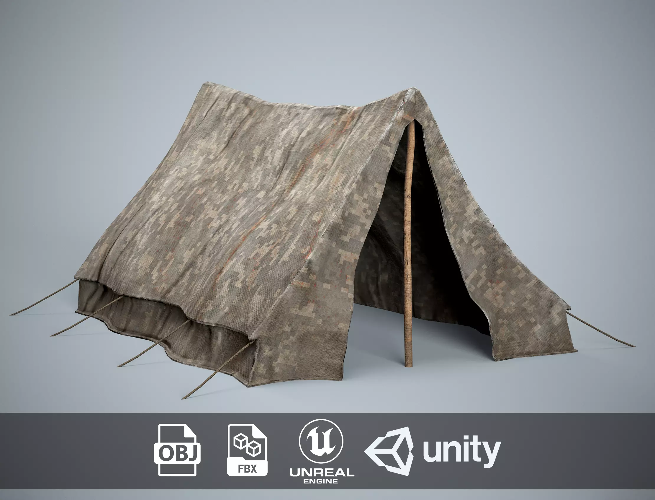 Camouflage Military Tent Low-poly 3D model_0