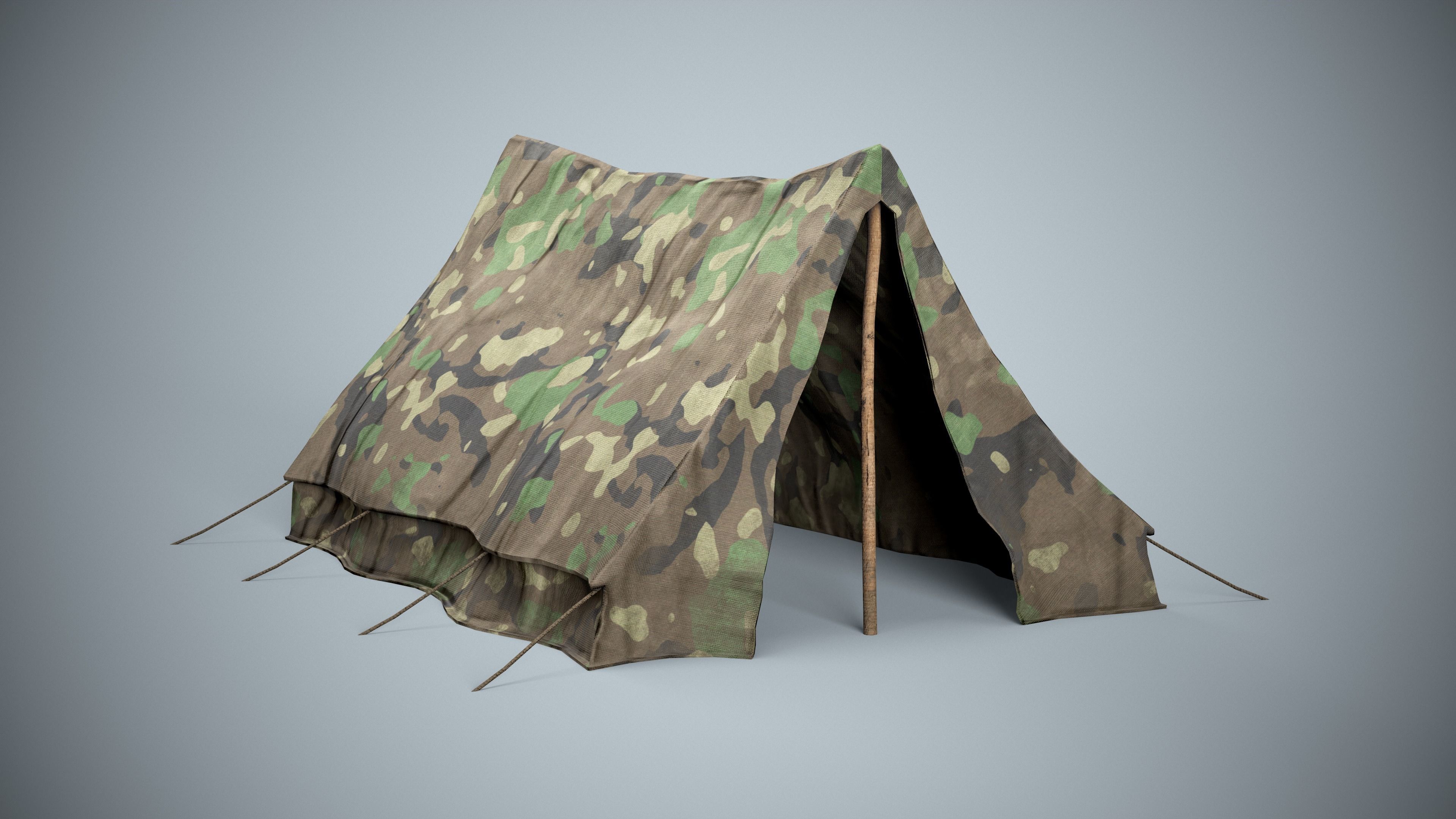 Worn Military Tent Low-poly 3D model_1