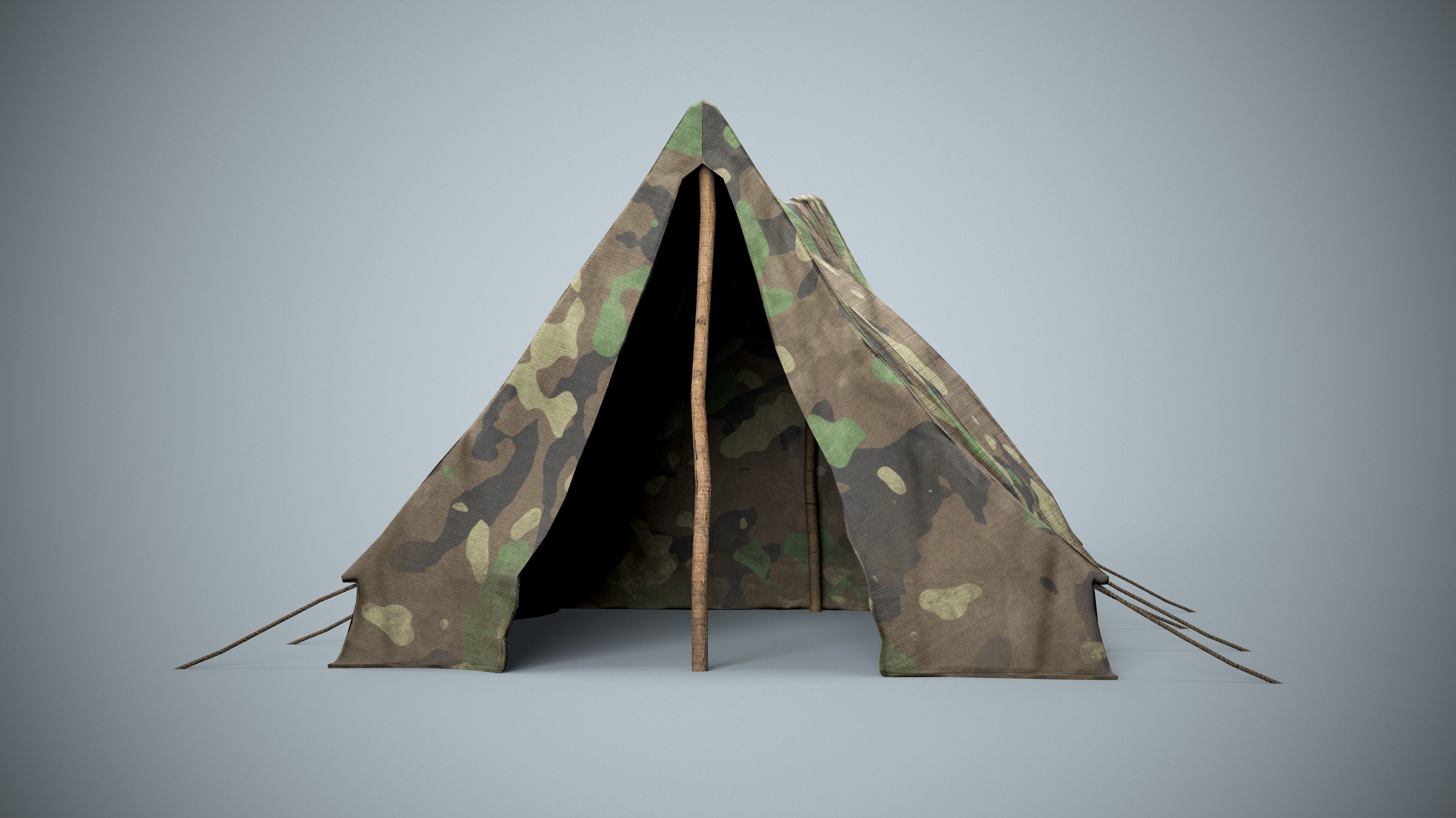 Worn Military Tent Low-poly 3D model_4