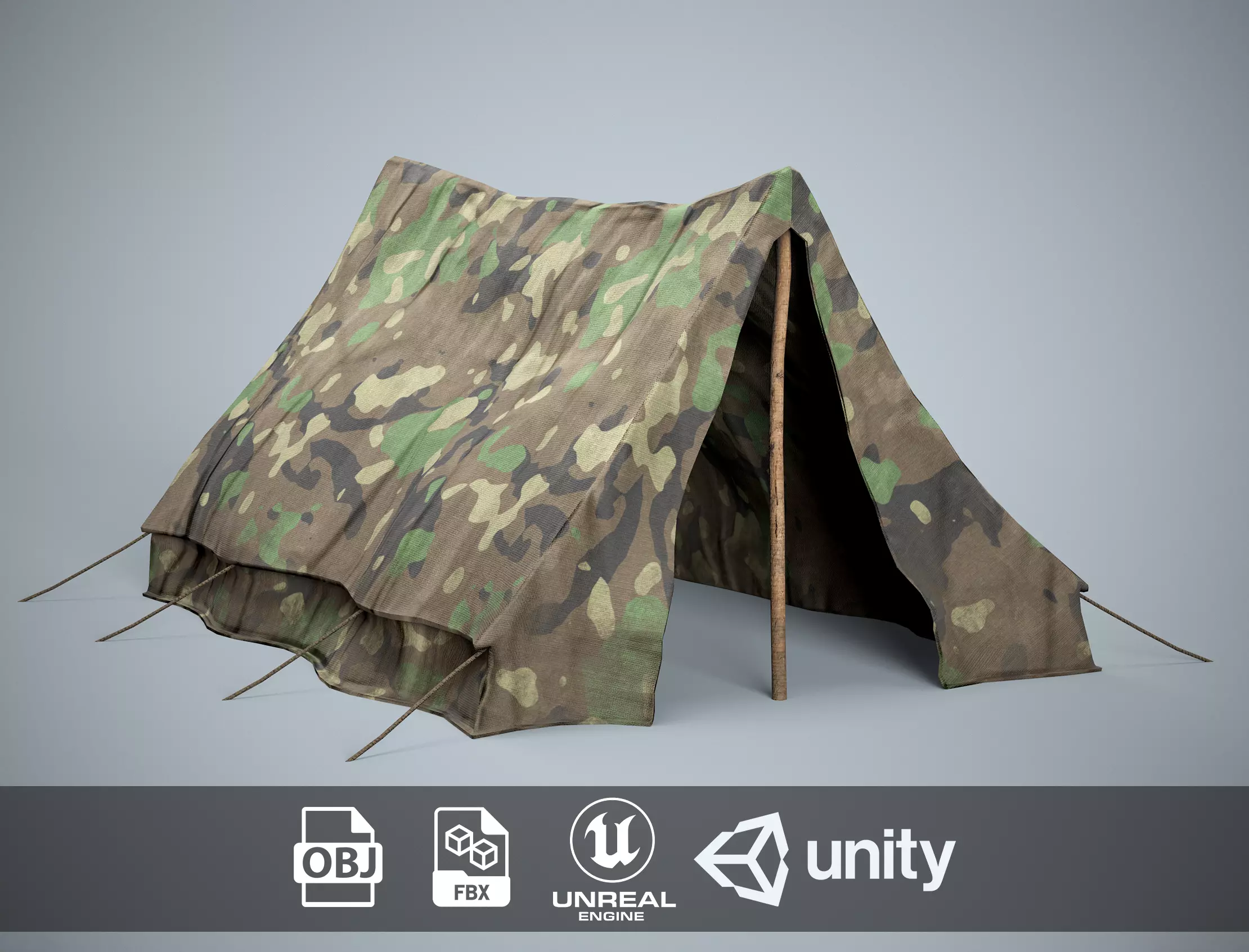 Worn Military Tent Low-poly 3D model_0