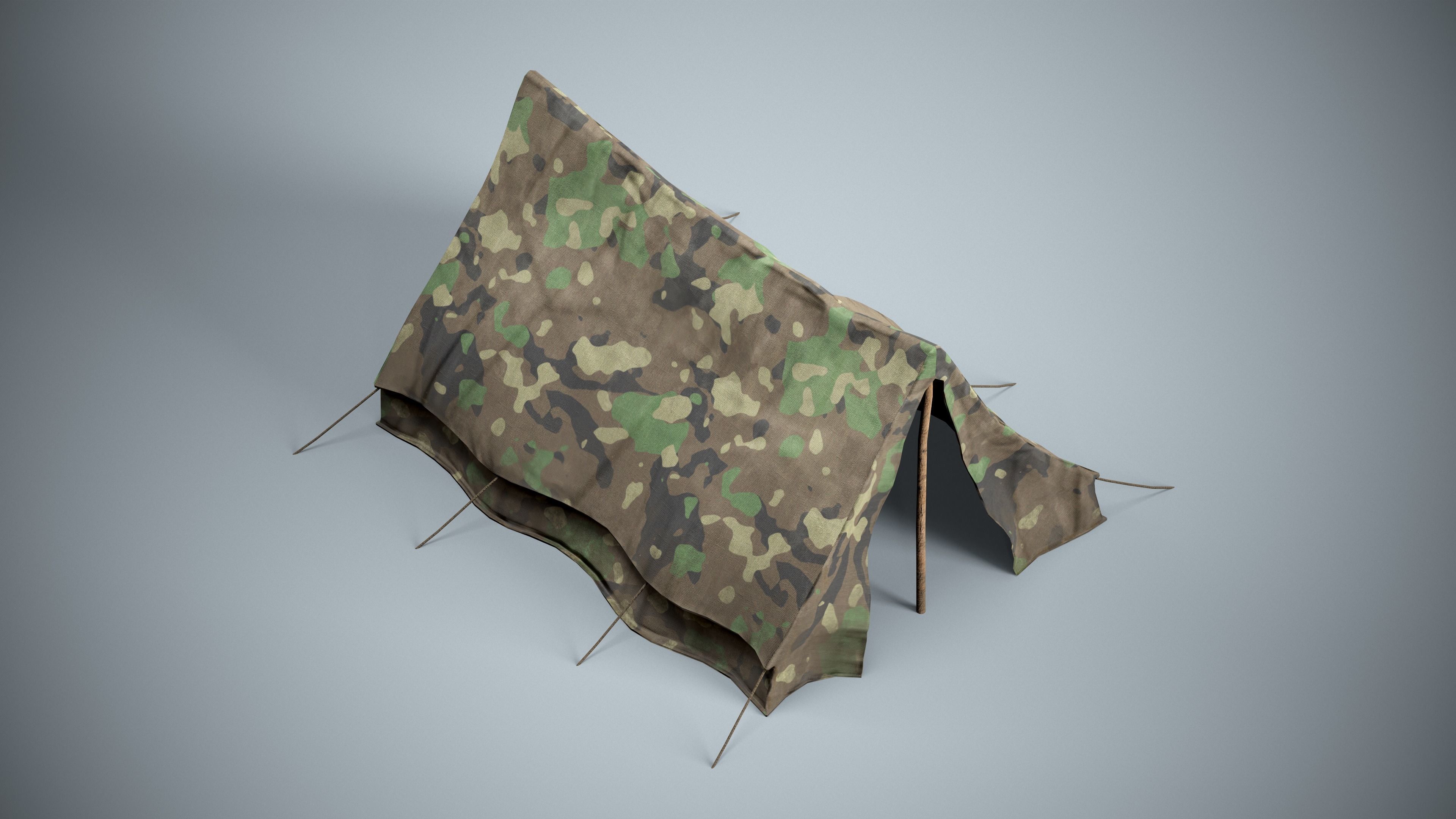 Worn Military Tent Low-poly 3D model_6