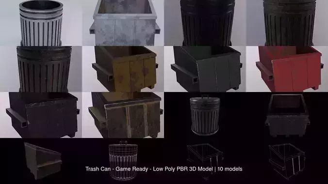 Trash Can - Game Ready - Low Poly PBR 3D Model 3D Model Collection
