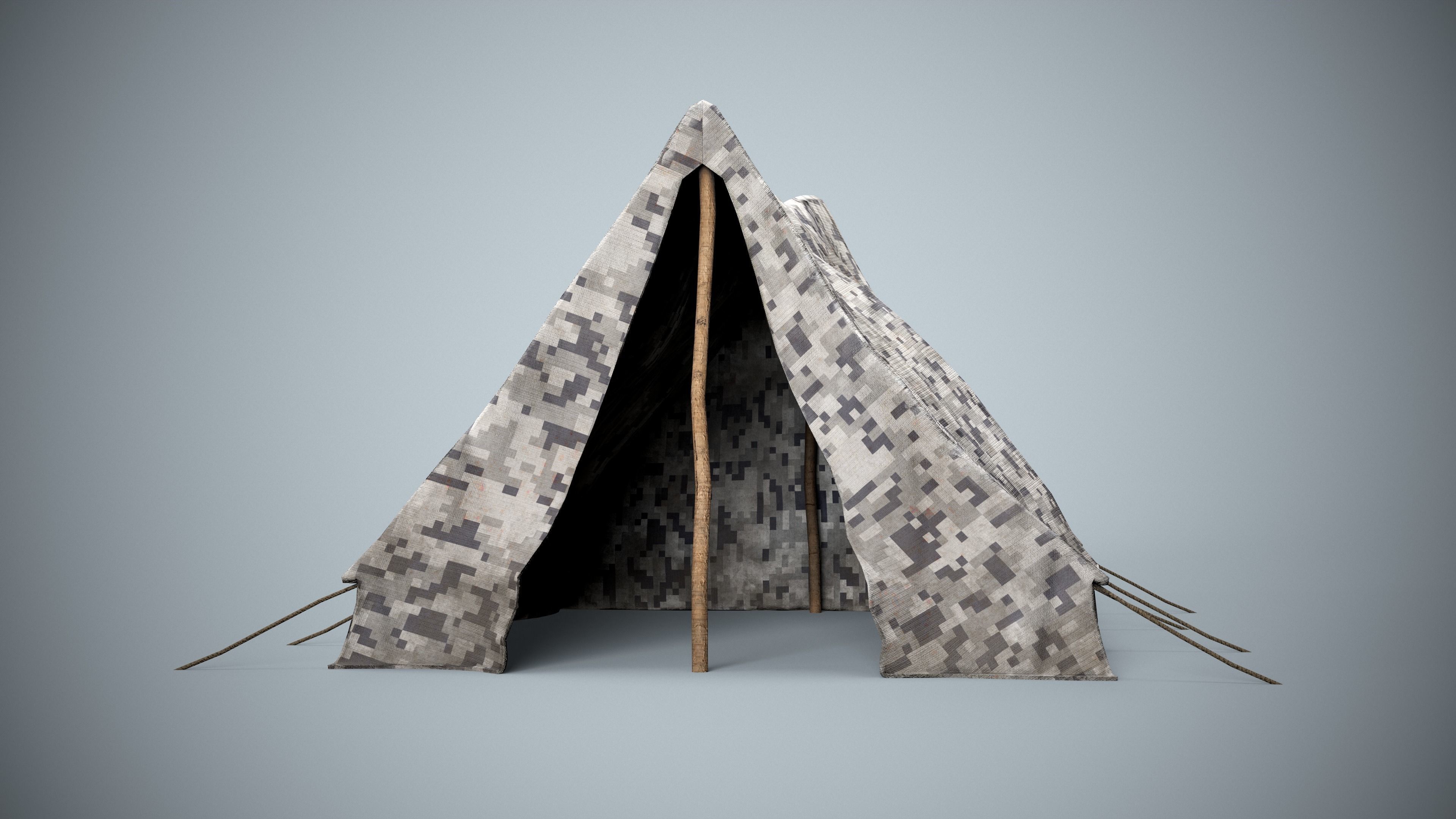 Winter Pixel Camouflage Tent Low-poly 3D model_4