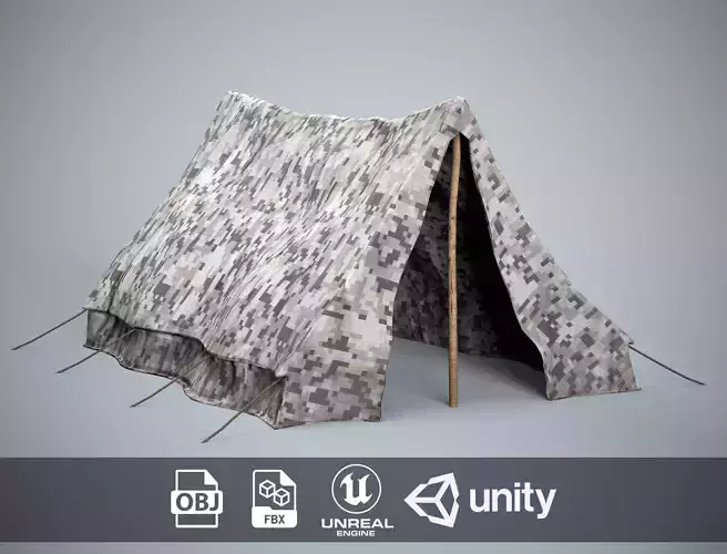 Winter Pixel Camouflage Tent Low-poly 3D model