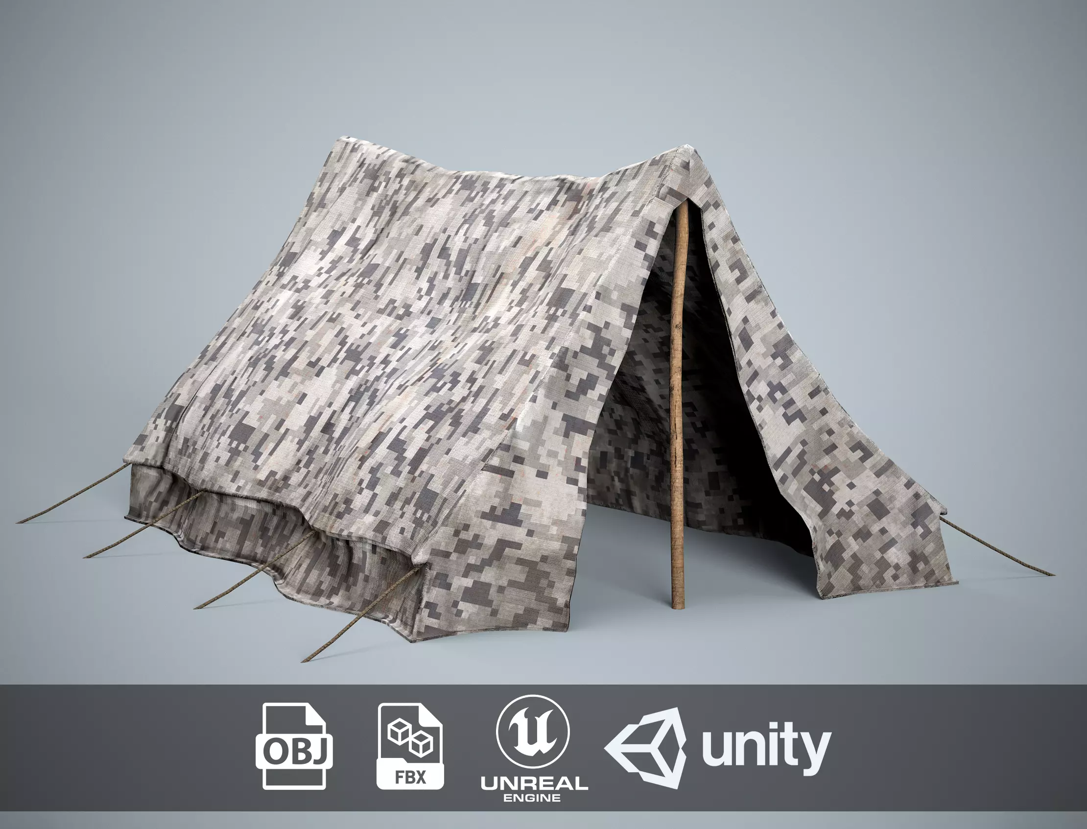 Winter Pixel Camouflage Tent Low-poly 3D model_0