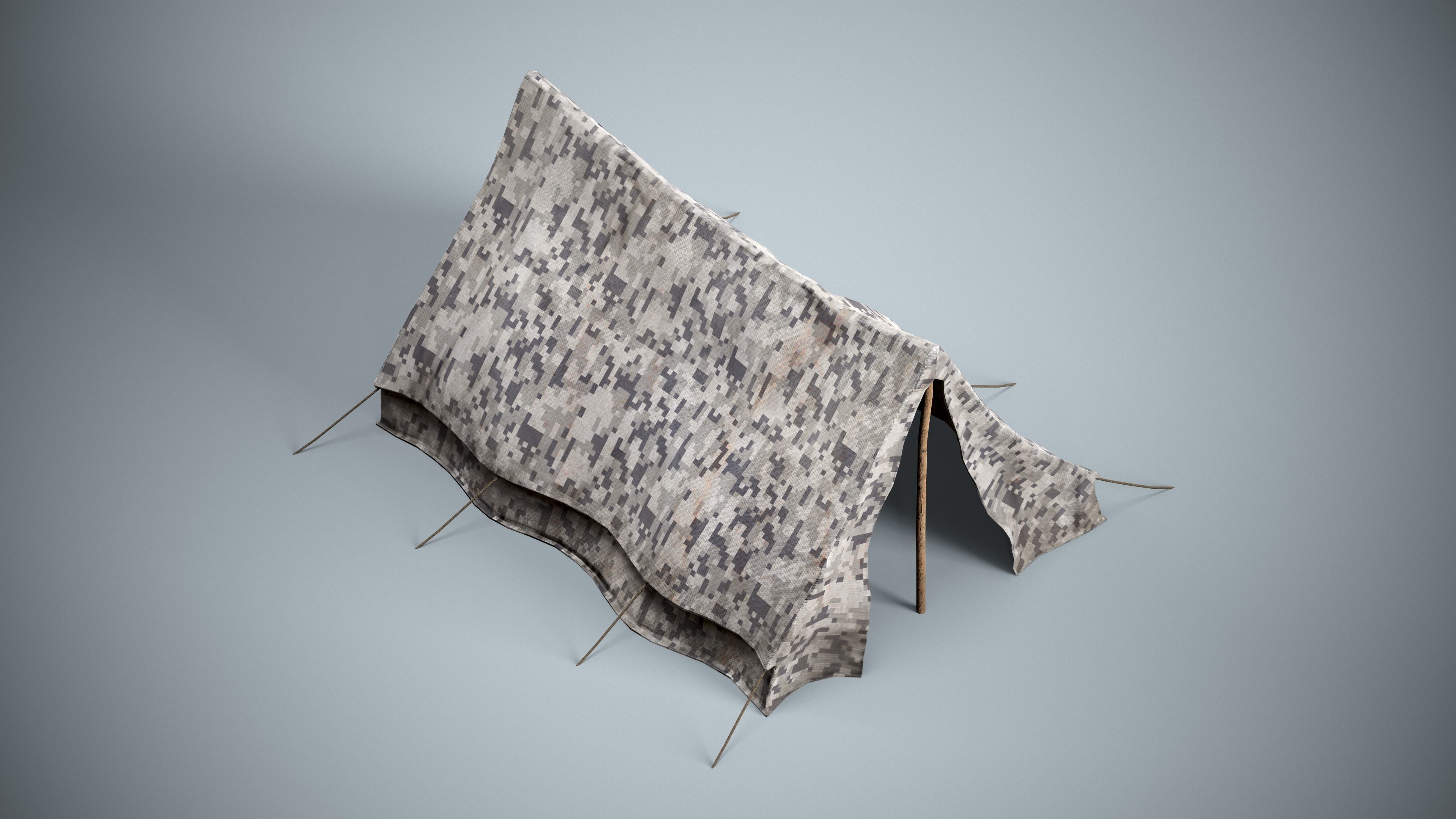 Winter Pixel Camouflage Tent Low-poly 3D model_6