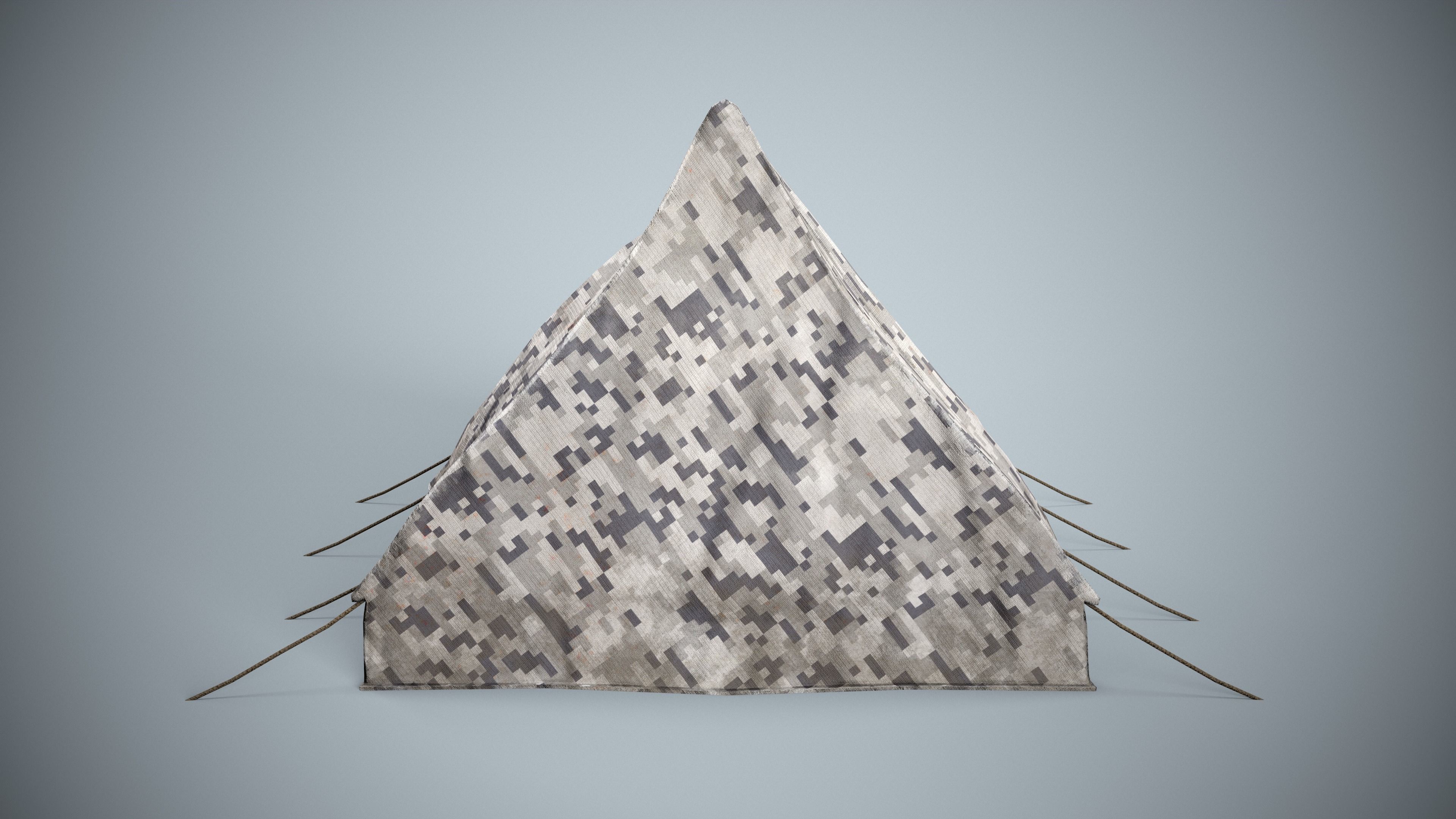 Winter Pixel Camouflage Tent Low-poly 3D model_5