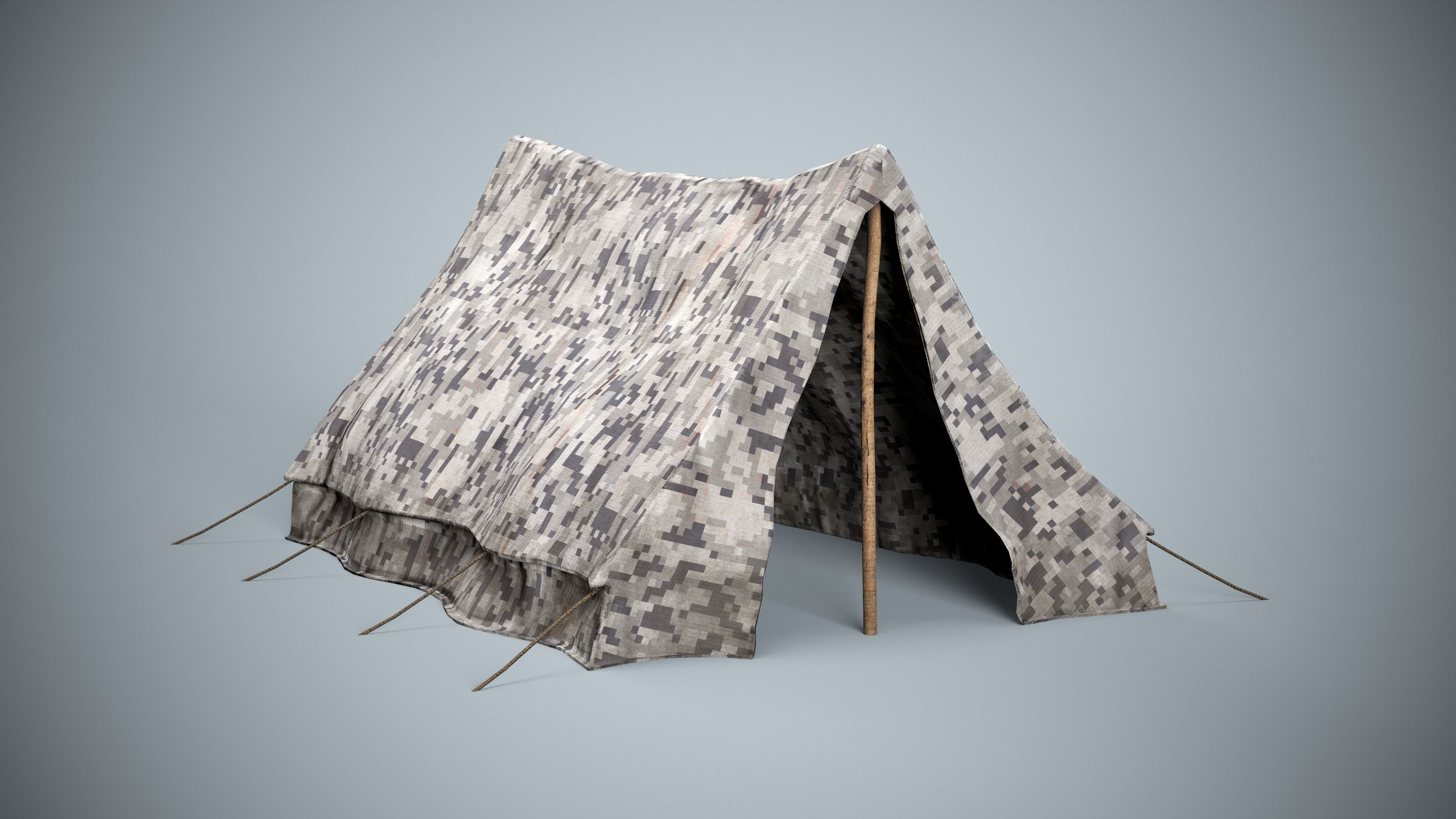 Winter Pixel Camouflage Tent Low-poly 3D model_1