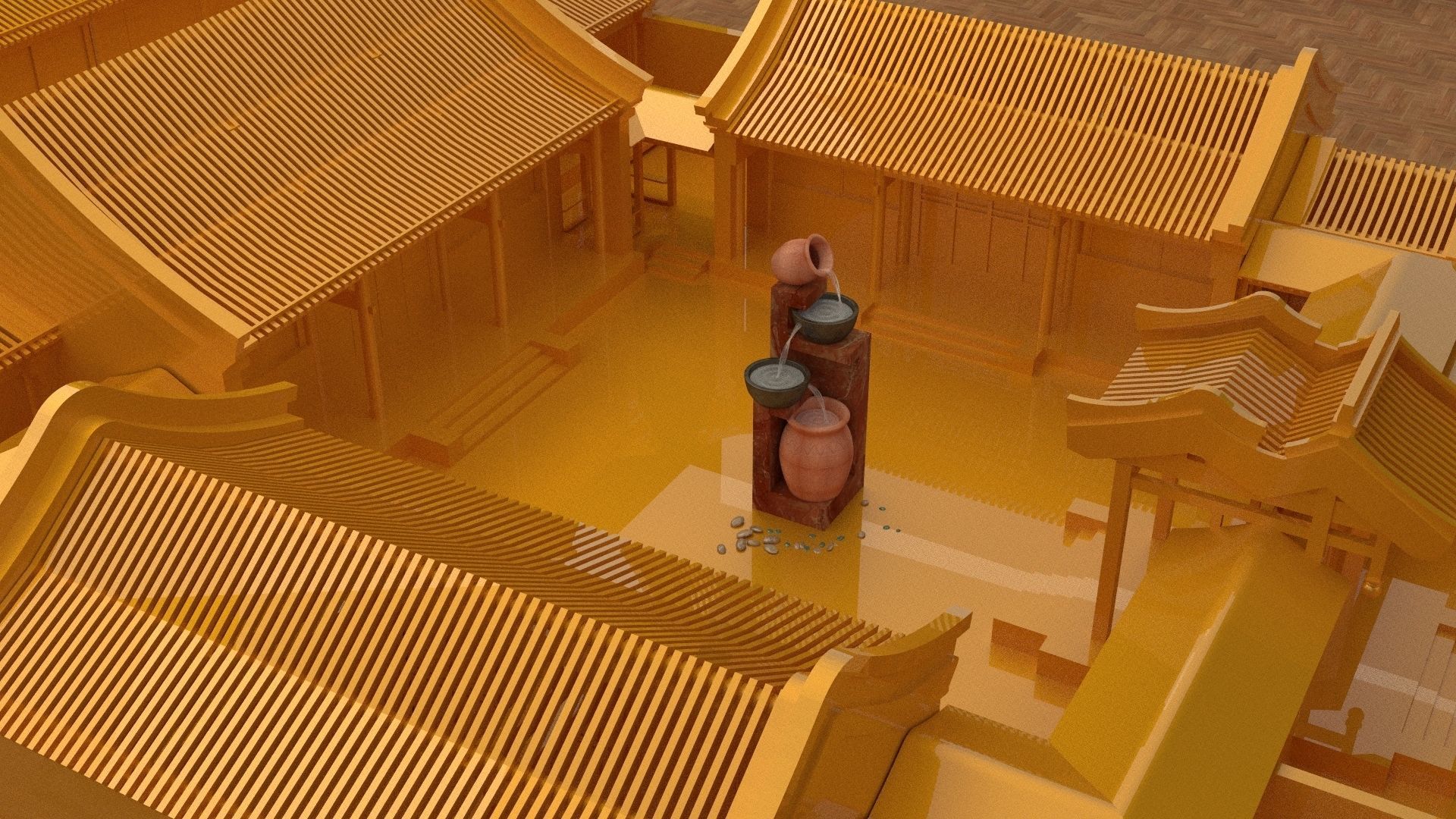 Chinese ancient courtyard house 3D model_1
