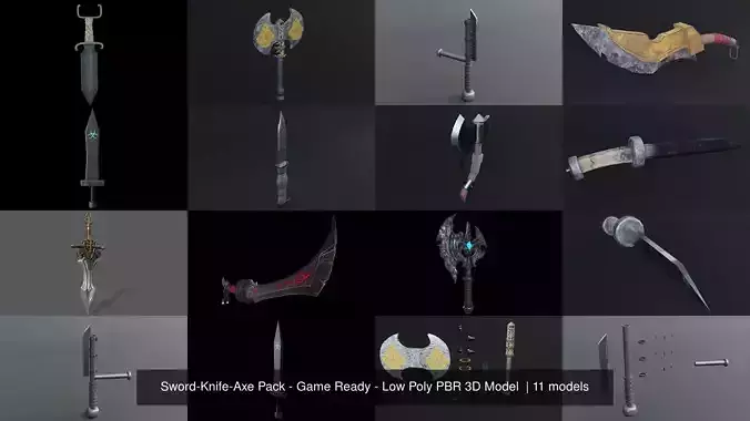 Sword-Knife-Axe Pack - Game Ready - Low Poly PBR 3D Model  3D Model Collection
