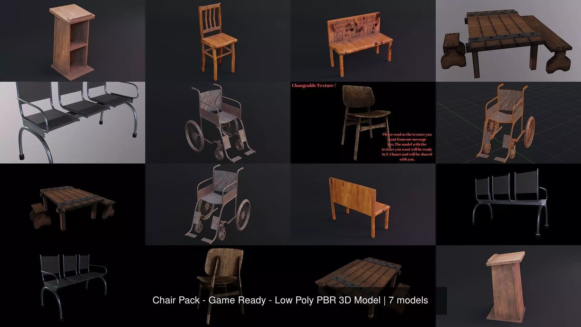 Chair Pack - Game Ready - Low Poly PBR 3D Model 3D Model Collection_0