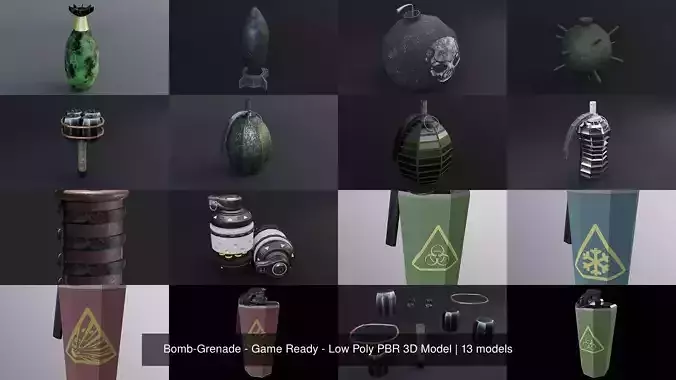 Bomb-Grenade - Game Ready - Low Poly PBR 3D Model 3D Model Collection