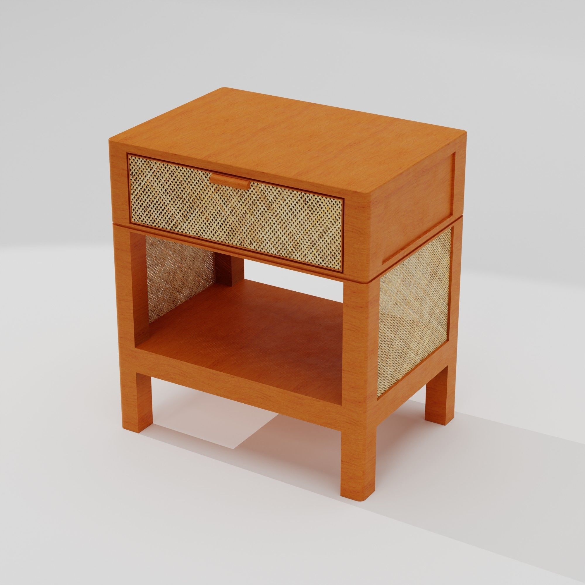 Wooden Table with Caned Mesh Wicker Free low-poly 3D model_5