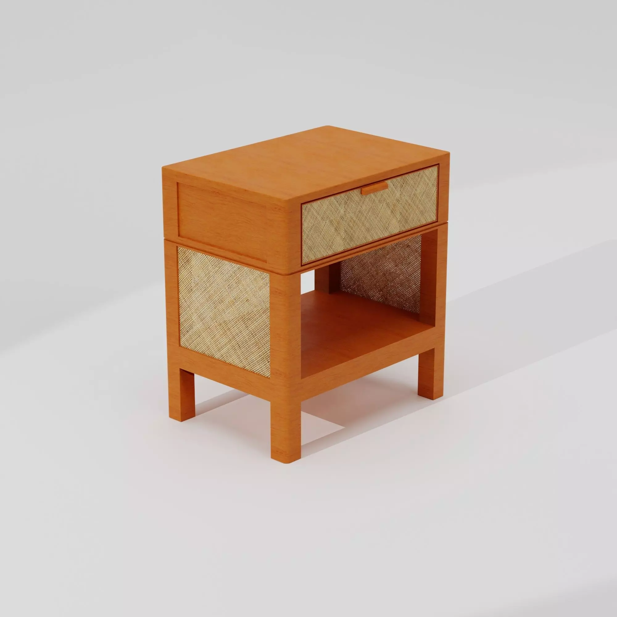 Wooden Table with Caned Mesh Wicker Free low-poly 3D model_0