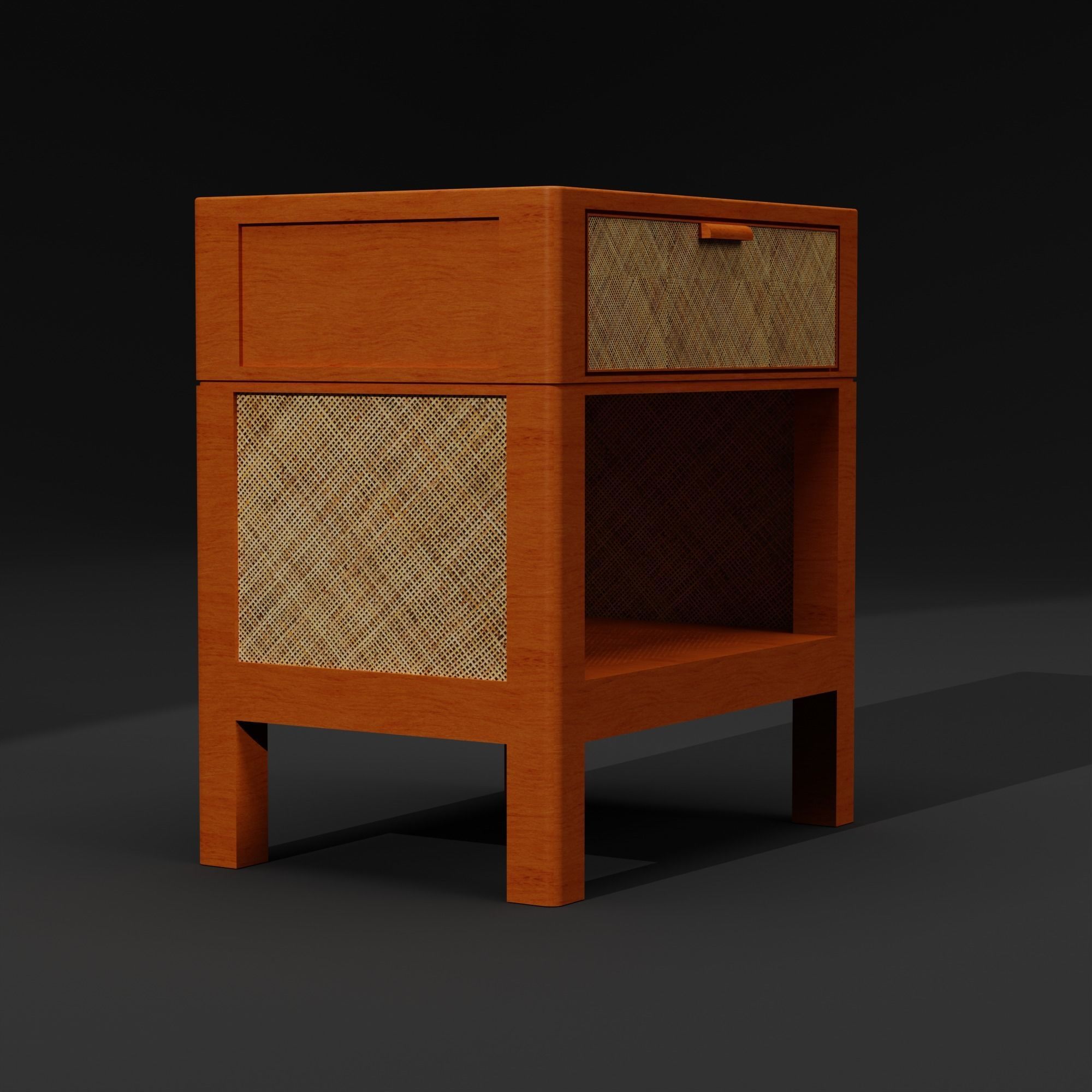 Wooden Table with Caned Mesh Wicker Free low-poly 3D model_2