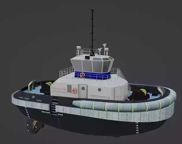 Fully electric tugboat 3D model low-poly