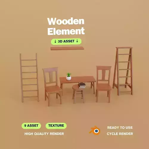 Collection of 3D Wooden Elements Assets
