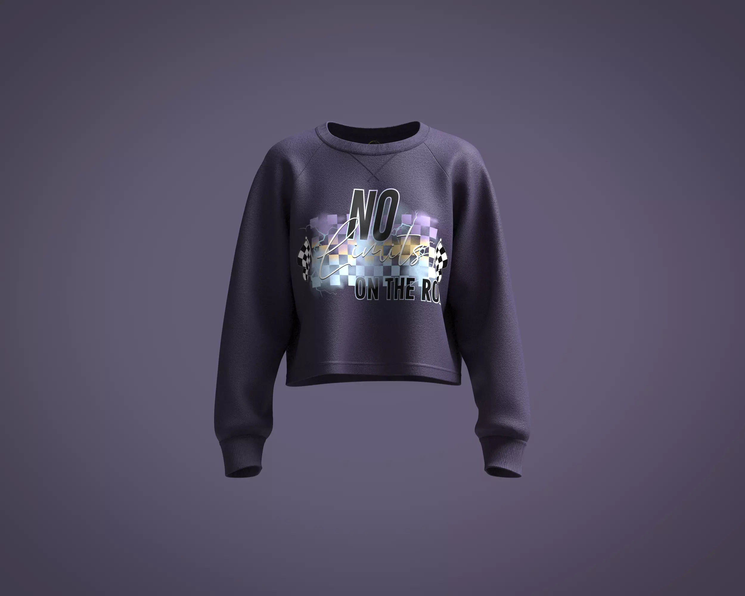 Girls raglan sleeve crop sweatshirt with race graphic 3D model