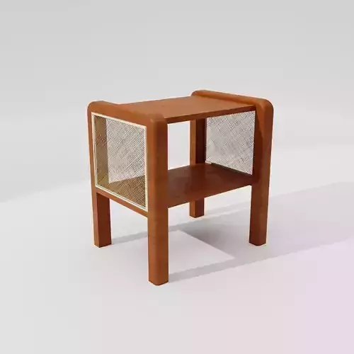 Wooden Side Table with Caned Mesh