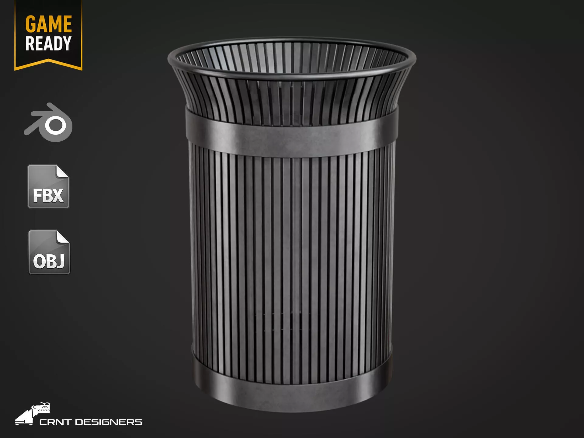 Steel Waste Bin Low-poly 3D model