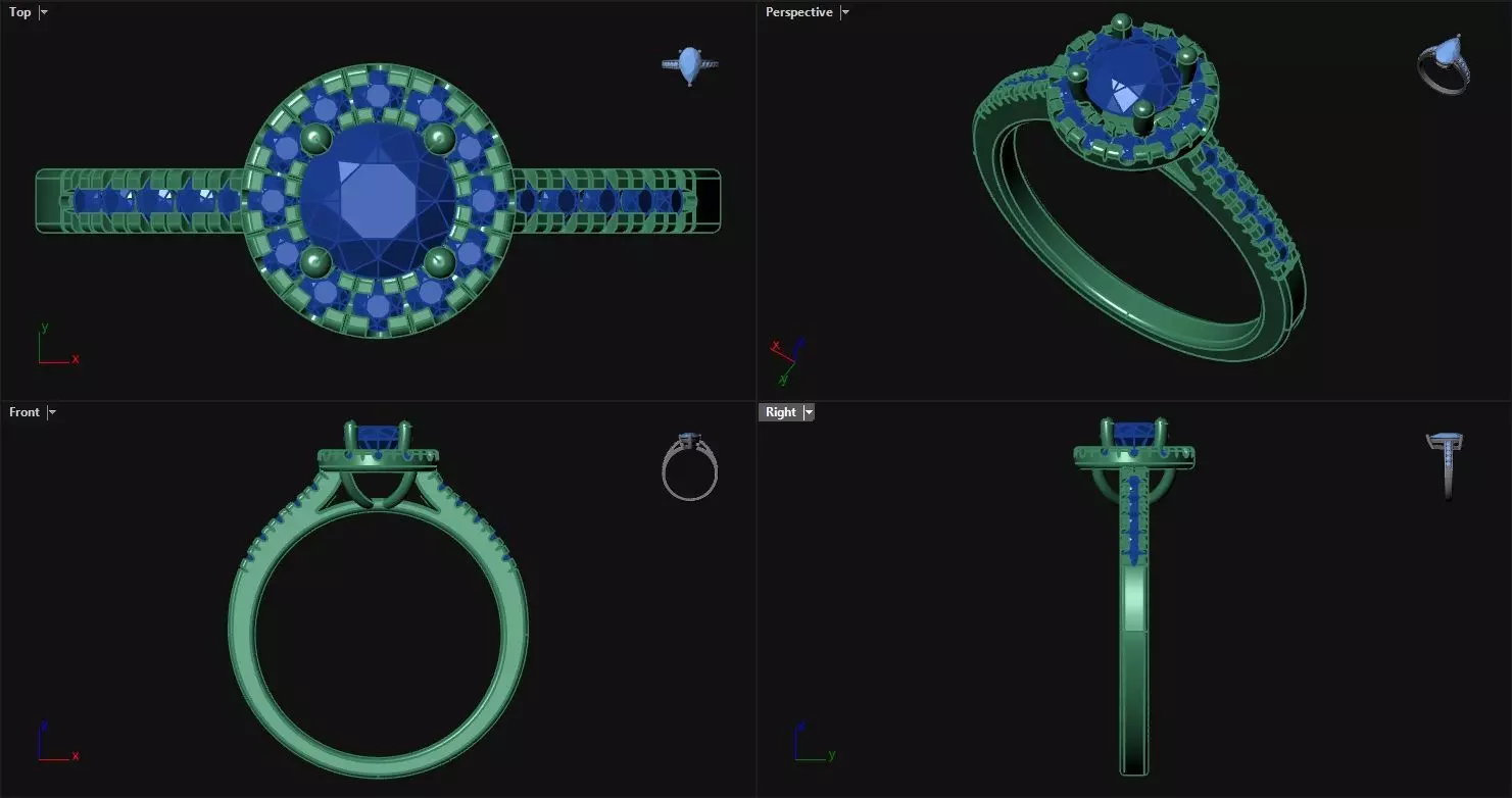 4 Prong Halo Engagement Ring  3D print model_0