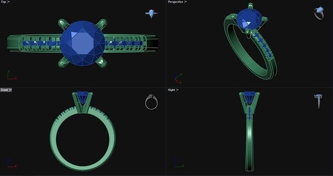 Peg Head Engagement Ring with sidestones  3D print model