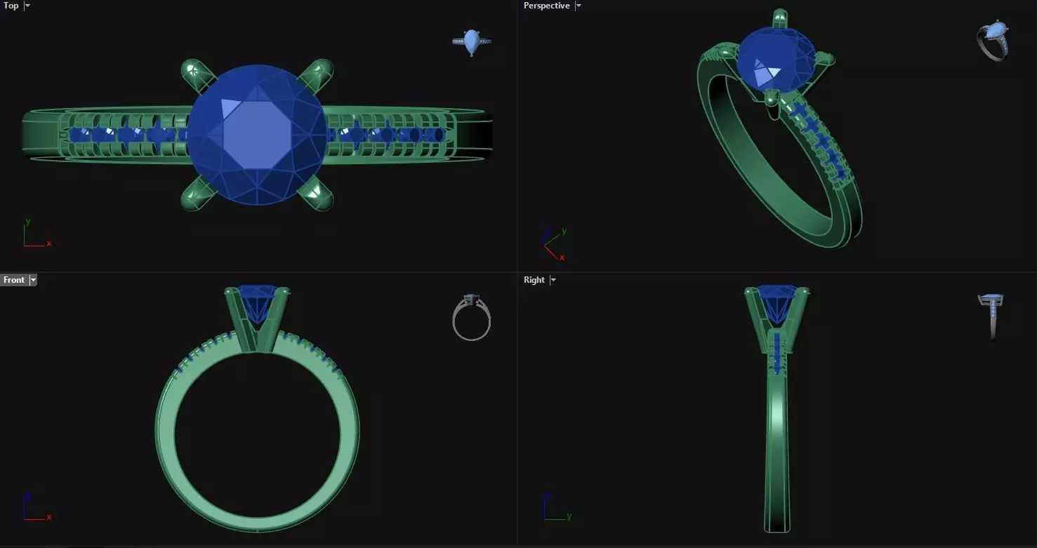 Peg Head Engagement Ring with sidestones  3D print model_0