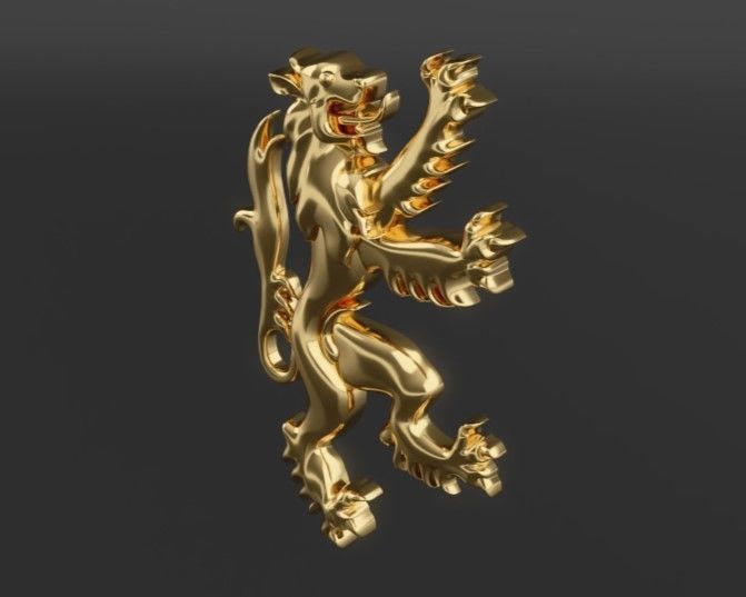Rampant lion motif 3D print model_2