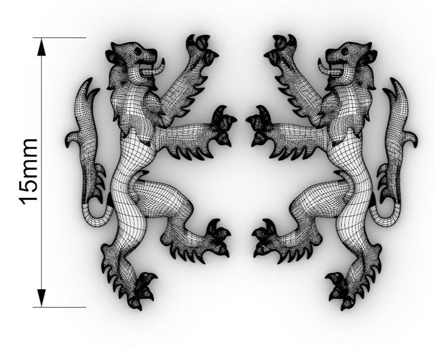 Rampant lion motif 3D print model_4