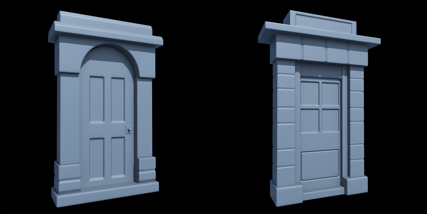 60 Stylized Door Base Mesh pack Low-poly 3D model_26