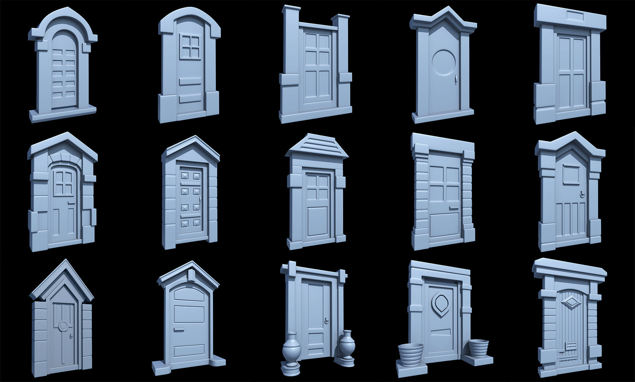 60 Stylized Door Base Mesh pack Low-poly 3D model_4