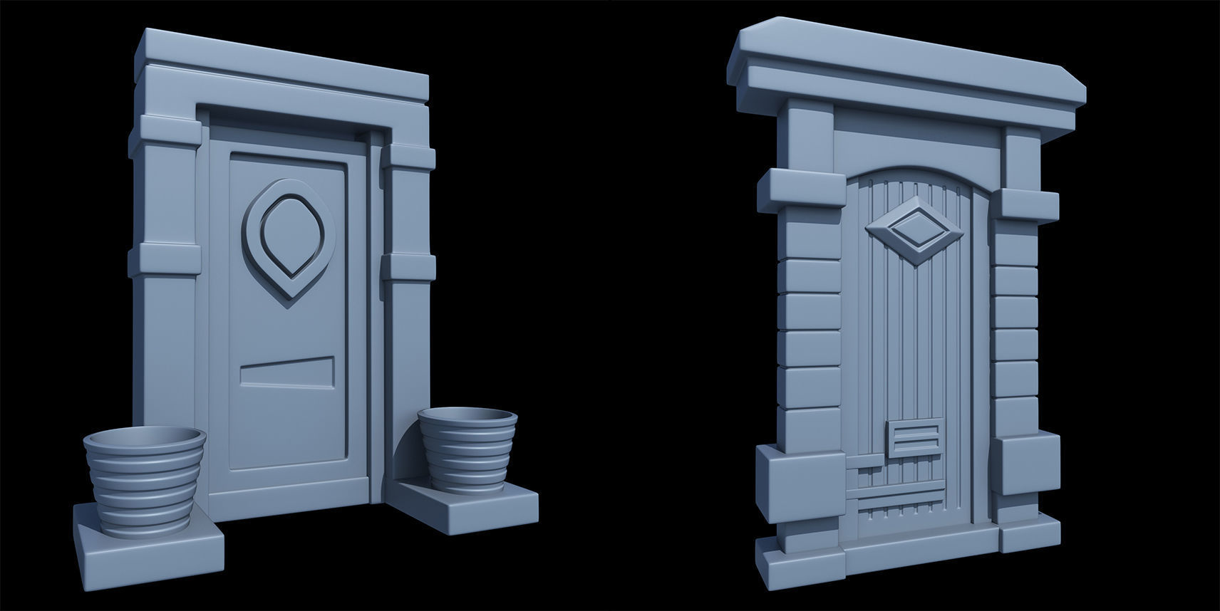 60 Stylized Door Base Mesh pack Low-poly 3D model_33