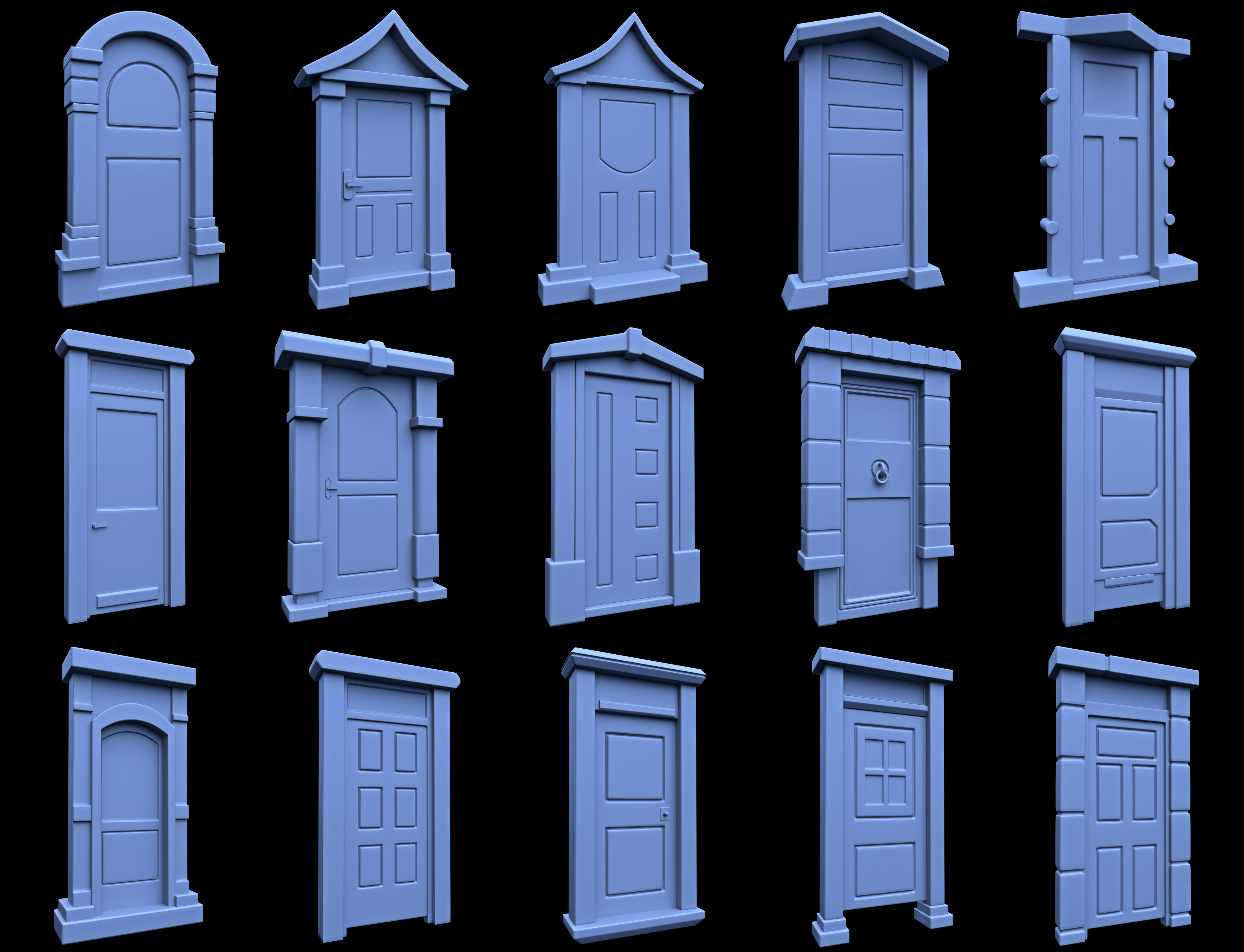 60 Stylized Door Base Mesh pack Low-poly 3D model_2