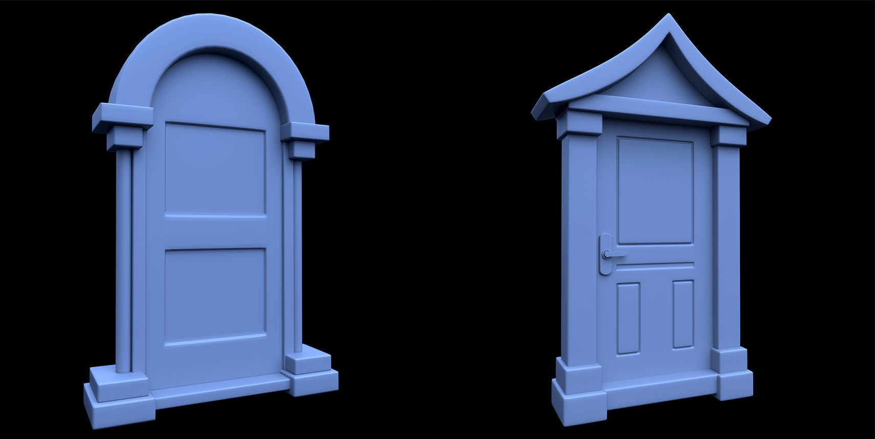60 Stylized Door Base Mesh pack Low-poly 3D model_12